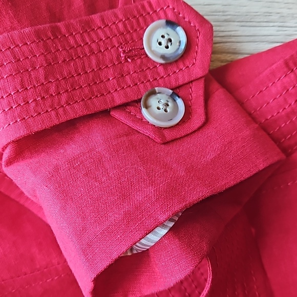 Banana Republic Red Linen Blend Ruffle Collar  Belted Trench Coat M NWOT - Picture 7 of 9